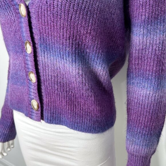 Loft Spacedye Ribbed V-Neck Long Sleeve Button Cardigan in Purple Multi Size S - Picture 10 of 16